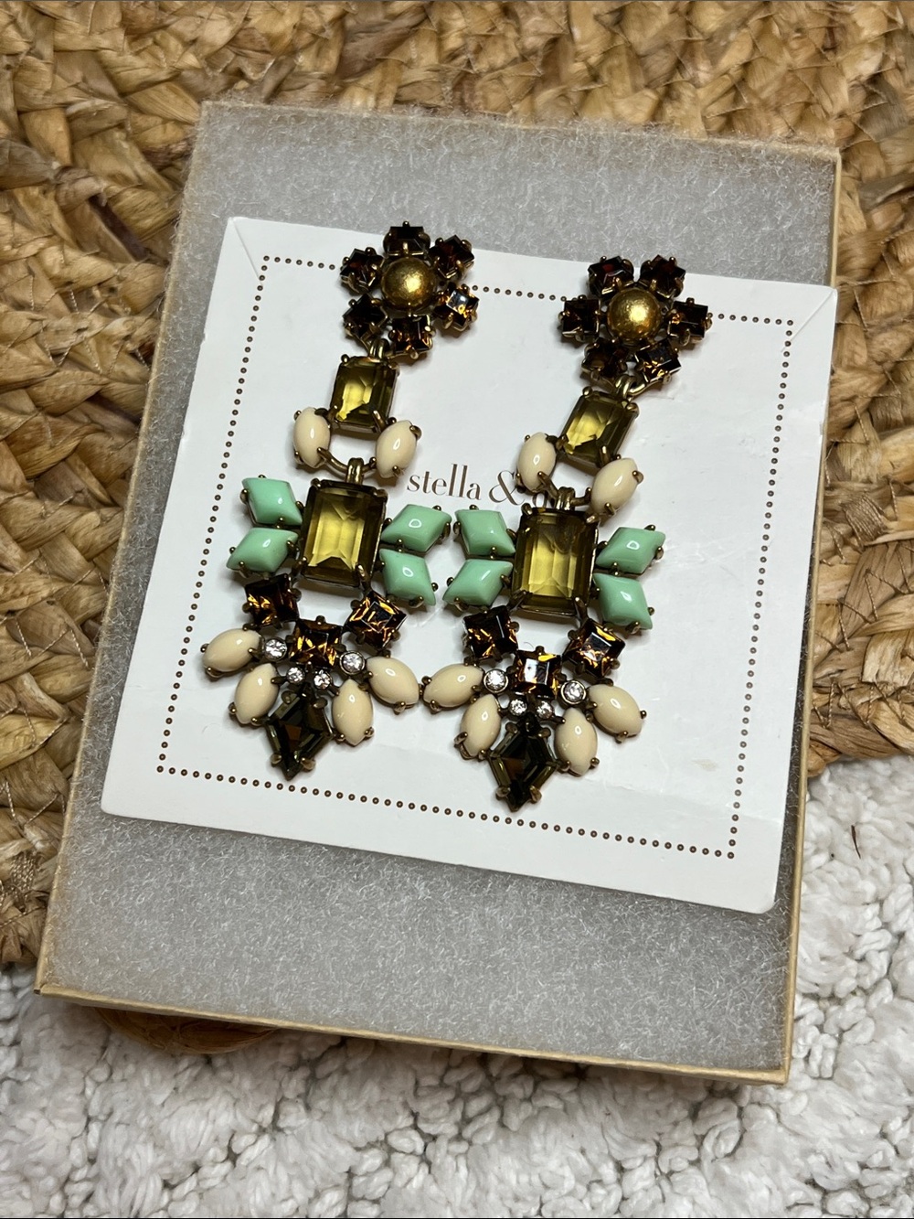 Stella & Dot Melanie Statement Chandelier Earrings 3 in 1 Stud Post Mint Cream